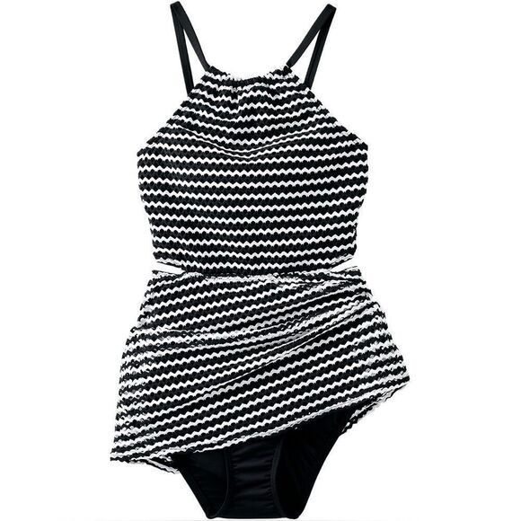 Land's End Crochet Monokini One Piece Swim Dress Swimsuit Black White Various - Picture 2 of 9